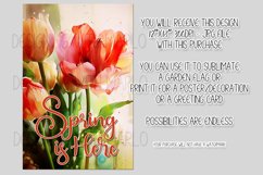 Spring Garden Flag Sublimation Design, Watercolor Red Tulips Product Image 2