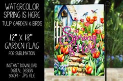 Spring Garden Flag Sublimation Design, Tulips and Birds Product Image 1