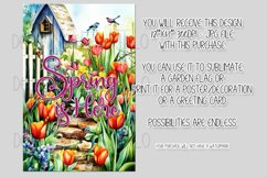 Spring Garden Flag Sublimation Design, Tulips and Birds Product Image 2