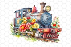 Floral Watercolor Train Clipart Sublimation PNG Design