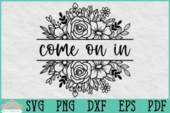Floral Open House Welcome Sign Farmhouse Round Door Hanger SVG