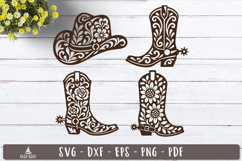 Floral Western Boots Hat SVG Silhouette
