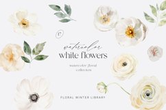 White Flowers Watercolor Collection, Roses Floral Clipart Product Image 1