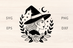 Vintage Witch Portrait with Rose and Moon SVG Product Image 1
