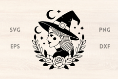 Witch Portrait with Rose and Moon SVG Product Image 1