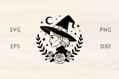 Witch with Stars and Roses SVG Product Image 1