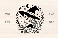 Witch with Stars and Wreath SVG Product Image 1