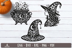 Floral Witch SVG Halloween Silhouette