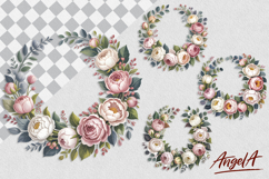 Floral wreath clipart, wedding wreath with roses PNG Product Image 1