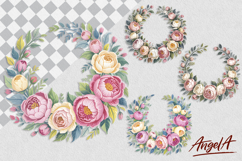 Floral wreath clipart, wedding wreath with roses PNG Product Image 1