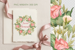 Hand-Drawn Pink Rose Floral Wreath PNG Product Image 1