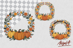 Floral wreath clipart, autumn harvest wreath, pumpkin PNG Product Image 1