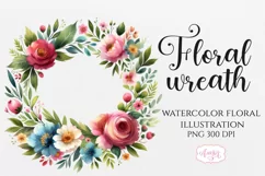 Watercolor floral wreath clipart PNG | Spring sublimation Product Image 1