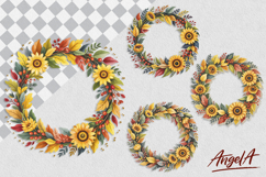 Floral wreath clipart, autumn harvest wreath, sunflowers PNG Product Image 1