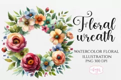 Watercolor floral wreath clipart PNG | Spring sublimation Product Image 1