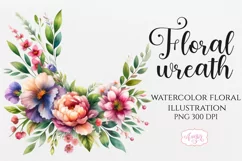 Watercolor floral wreath clipart PNG | Spring sublimation Product Image 1