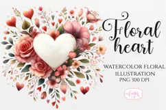 Watercolor floral heart clipart PNG | Spring sublimation PNG Product Image 1