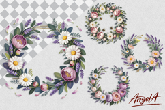Floral wreath clipart, wedding wreath, summer flowers PNG Product Image 1