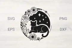 Floral Wreath with Crystals Stars and Cat SVG