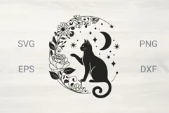 Floral Wreath with Rose Stars and Cat SVG