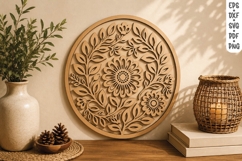 Floral Wreath Wooden Wall Art SVG Product Image 1