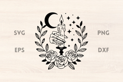 Candle with Wreath Moon and Skeleton hand SVG Product Image 1