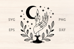 Candle with Moon and Hand Halloween SVG Product Image 1
