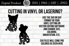 Floral Yorkshire Terrier SVG Digital Files features two different yorkie dog designs with wildflowers inside the dog silhouette.  Directions given for cutting SVG and DXF in vinyl