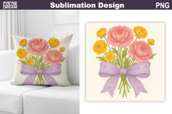 Pink Floral Bow Sublimation | Peony Daisy Pillow Design Product Image 1