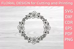 Romantic Rose Wreath Outline SVG, Floral Wreath PNG DXF Product Image 1