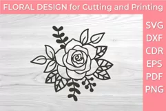 Black and White Rose SVG Line Art PNG DXF PDF CDR Product Image 1