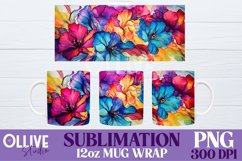 Flowers Alcohol Ink 12oz Mug Sublimation PNG Product Image 1