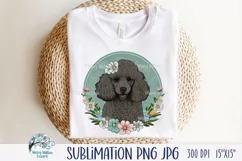 Black Poodle Dog with Flowers | Sublimation PNG JPG Product Image 1