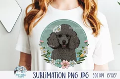 Black Poodle Dog with Flowers | Sublimation PNG JPG Product Image 2