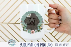 Black Poodle Dog with Flowers | Sublimation PNG JPG Product Image 3