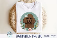 Brown Poodle Dog with Flowers | Sublimation PNG JPG Product Image 1