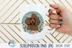 Brown Poodle Dog with Flowers | Sublimation PNG JPG Product Image 2