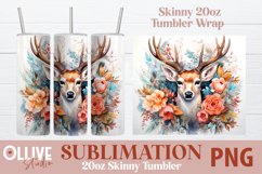 Deer Floral Sublimation 20oz Tumbler Wrap PNG Product Image 1
