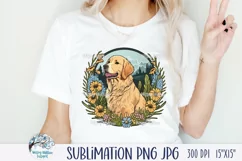Golden Retriever Dog with Flowers | Sublimation PNG JPG Product Image 2