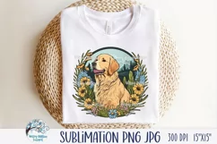 Golden Retriever Dog with Flowers | Sublimation PNG JPG Product Image 1