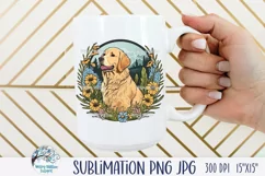 Golden Retriever Dog with Flowers | Sublimation PNG JPG Product Image 3