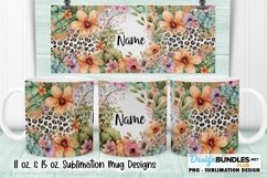 Orange Flowers and Leopard Sublimation Mug Design 11 & 15 oz Product Image 1