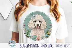 White Poodle Dog with Flowers | Sublimation PNG JPG Product Image 1