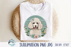 White Poodle Dog with Flowers | Sublimation PNG JPG Product Image 2