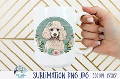 White Poodle Dog with Flowers | Sublimation PNG JPG Product Image 3