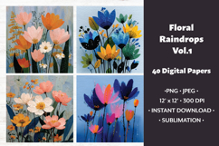 Floral Raindrops Digital Paper Vol.1, 40 PNG &amp; JPEG Product Image 1