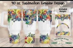40 oz Sublimation Tumbler Design | Floral Rose Skull Design Product Image 1