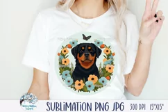 Rottweiler Dog with Flowers | Pet Sublimation PNG JPG Product Image 1