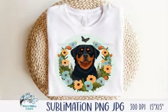 Rottweiler Dog with Flowers | Pet Sublimation PNG JPG Product Image 3