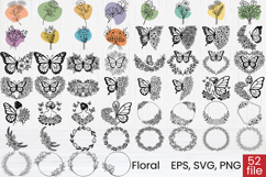 Flower wreath SVG | Boho flower SVG | Butterfly flower SVG Product Image 1